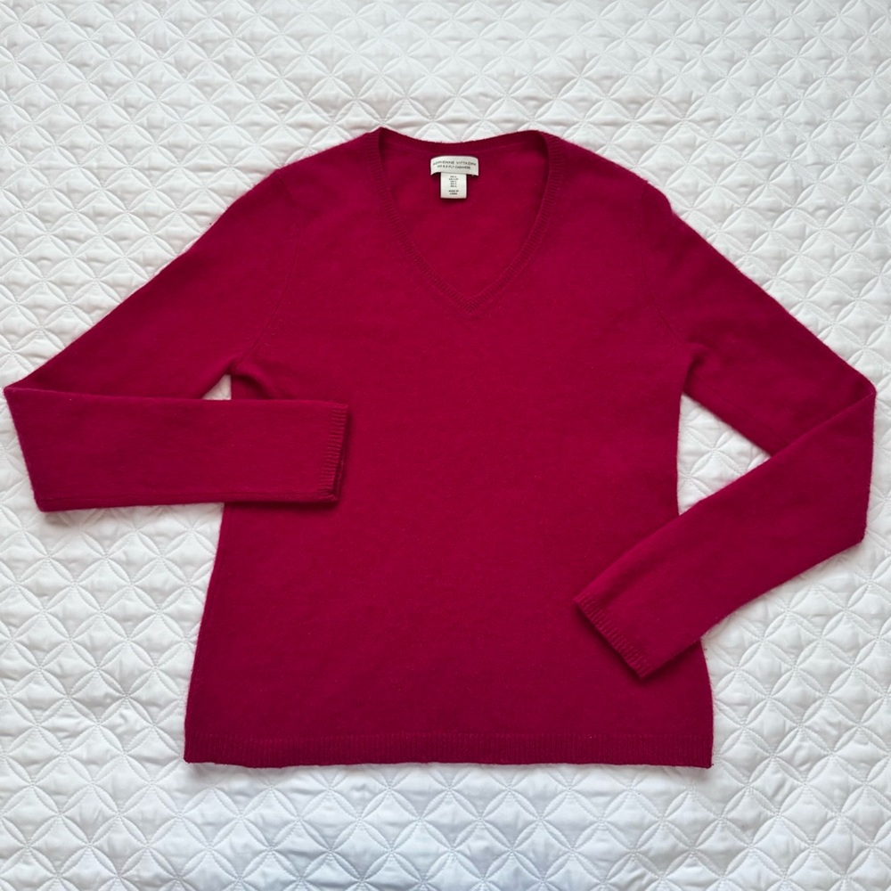 Adrienne Vittadini 100% Cashmere V-Neck Long Sleeve Pullover Sweater Pink Size L